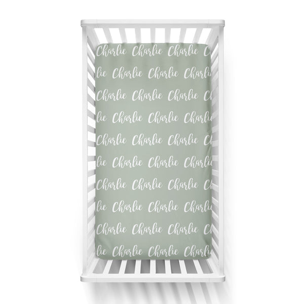 Personalized Name Crib Sheet-  NAME REPEAT COLORED BACKGROUND - Dotboxed