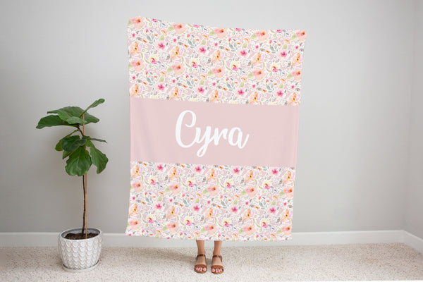 Family Name Minky Blanket - Peachy Pink Floral *2 Layer