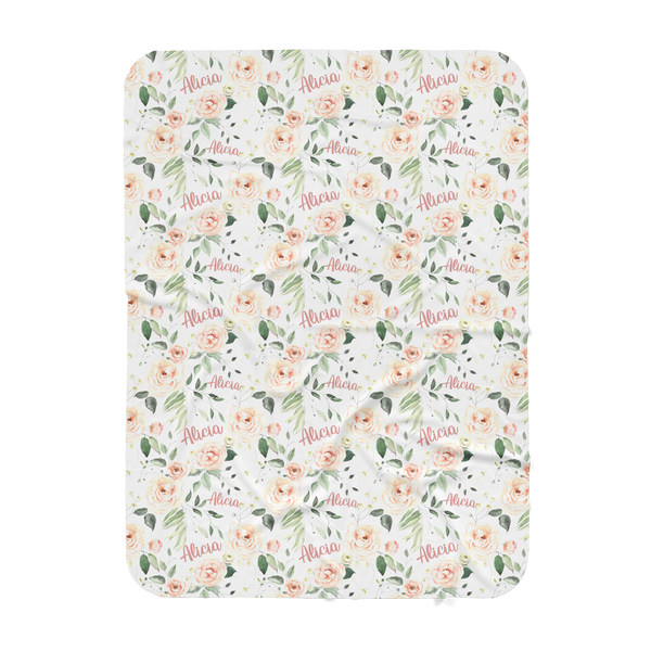 Personalized Name Blanket - DELICATE BLUSH ROSES - Dotboxed