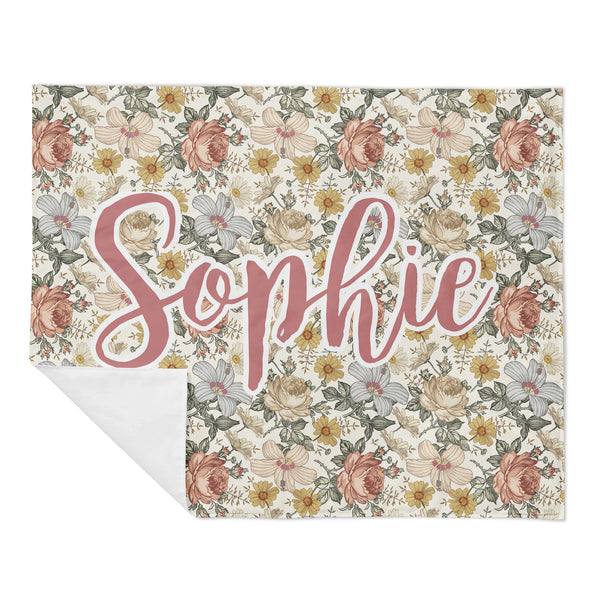 Personalized Name Minky Blanket -  Blue Nursery Floral - Dotboxed