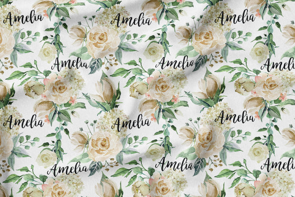Personalized Name Minky Blanket -  CREAM FLORAL - Dotboxed