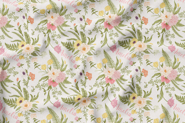 Personalized Name Minky Blanket - BLUSHING VINTAGE FLORAL