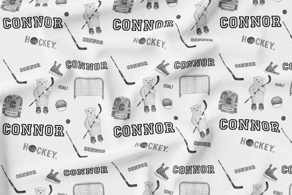 Personalized Name Crinkle Lovey Blanket -  HOCKEY BEARS BLACK AND WHITE - Dotboxed