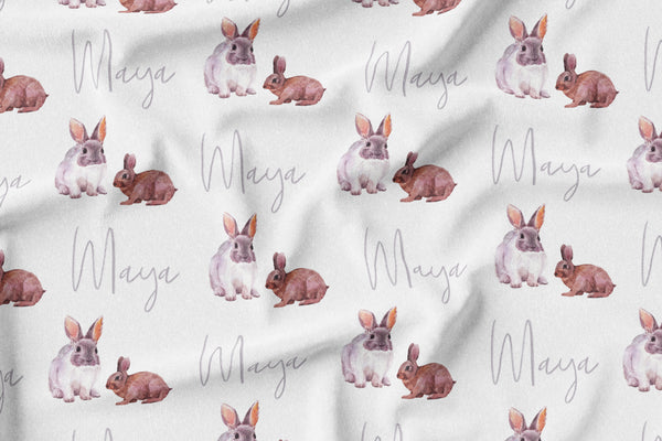 Personalized Name Minky Blanket -  WATERCOLOR RABBIT - Dotboxed