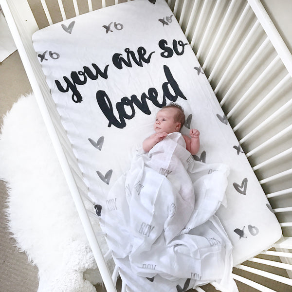MUSLIN CRIB SHEET - YOU ARE SO LOVED - Dotboxed