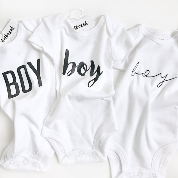 Boy Gender Reveal  (handwritten font)- BODYSUIT - Dotboxed